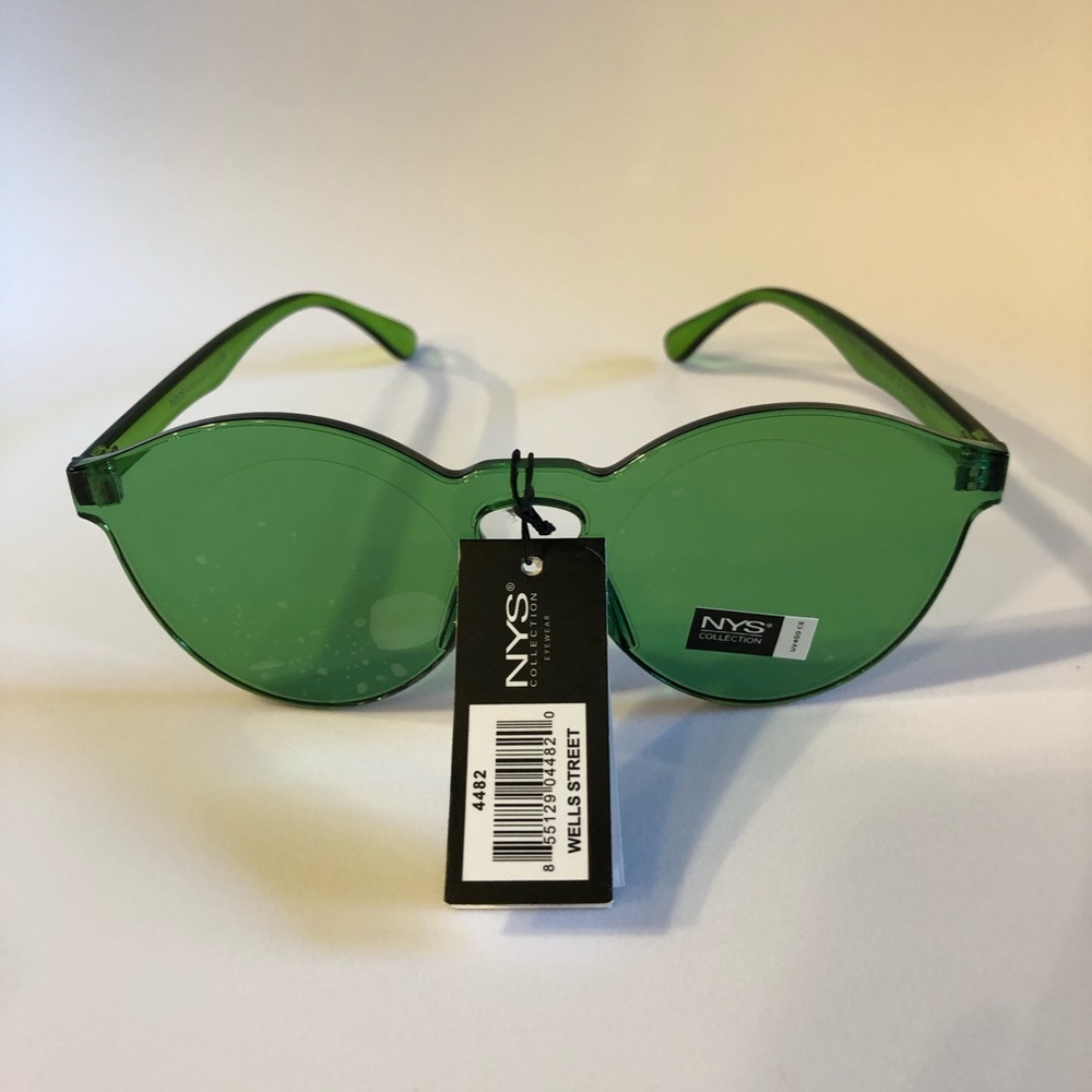Frame less monoblock green translucent glasses